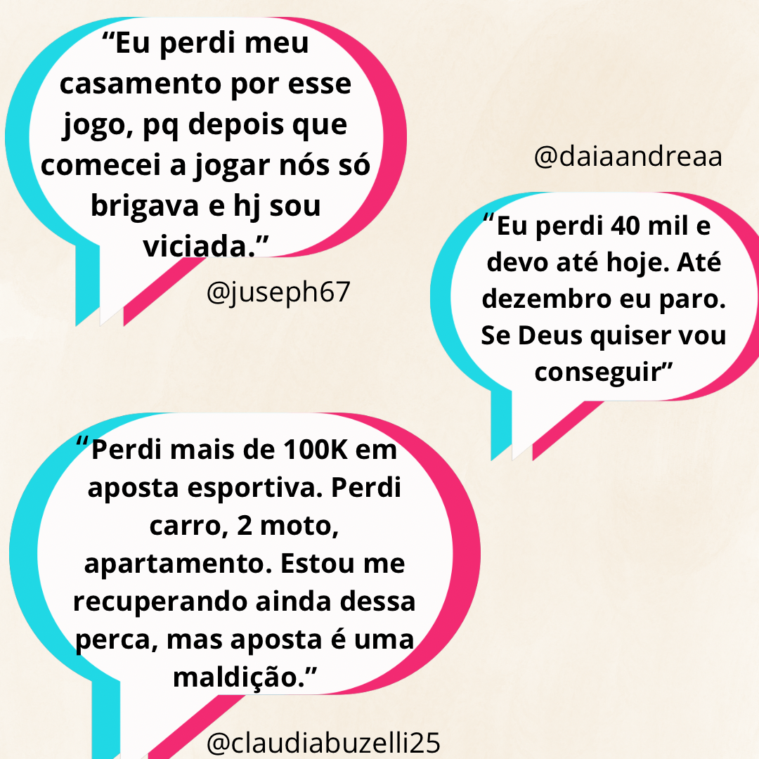 Em comentários no TikTok pessoas relatam suas perdas com os jogos de apostas