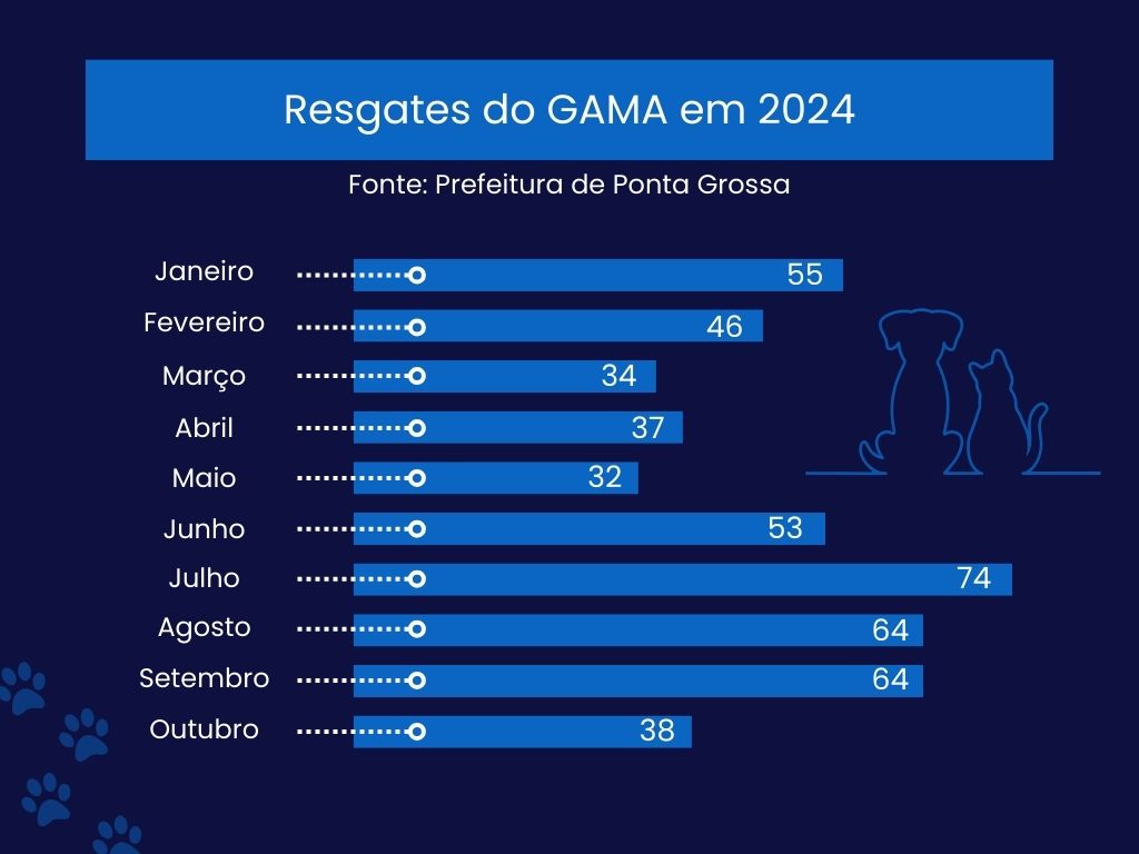 Gráfico de resgates realizados pelo Grupamento Gama em 2024